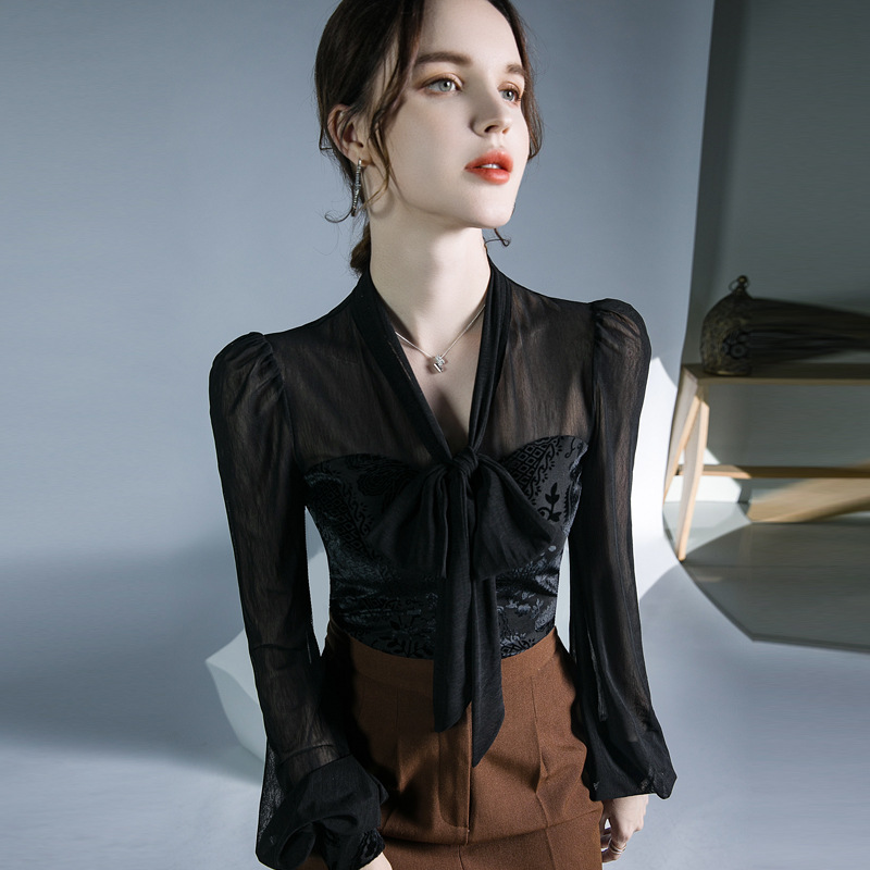 Lantern Sleeves Lace Up Top New Western Style Underlay