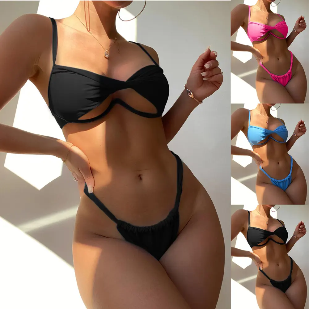 New Swimsuit Women's Nylon Solid Color Twist Bag One-piece