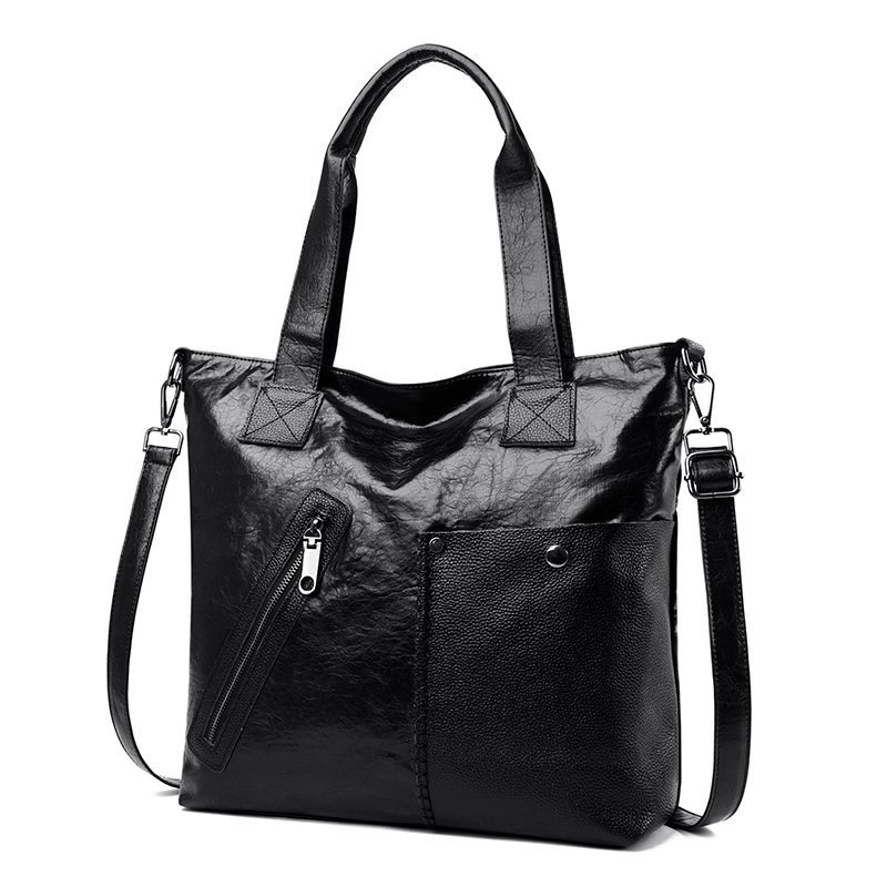 Retro Fashion PU Soft Leather Handbags Large Capacity Single Shoulder Bag Black - Shop at LoveMi