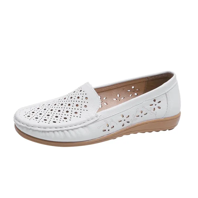 Women Loafers Hollow Out Breathable Anti Slip Flats Shoes White - Shop at LoveMi