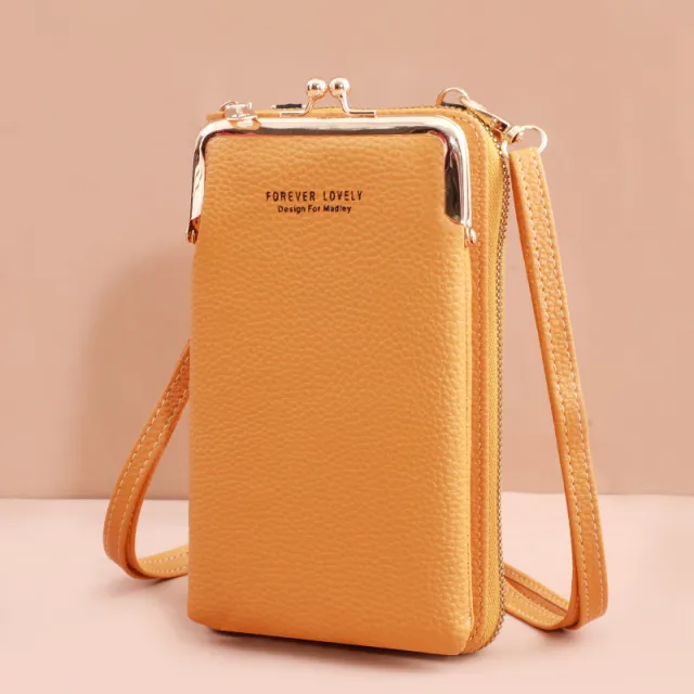 Mobile Phone Bag With Lock Design Korean Style Fashion Lychee Pattern Crossbody Bags For Women Yellow - Shop at LoveMi