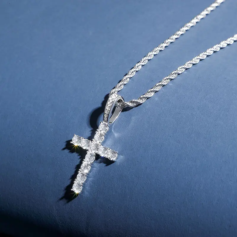 Silver Necklace Full Of Zircon Solid Cross