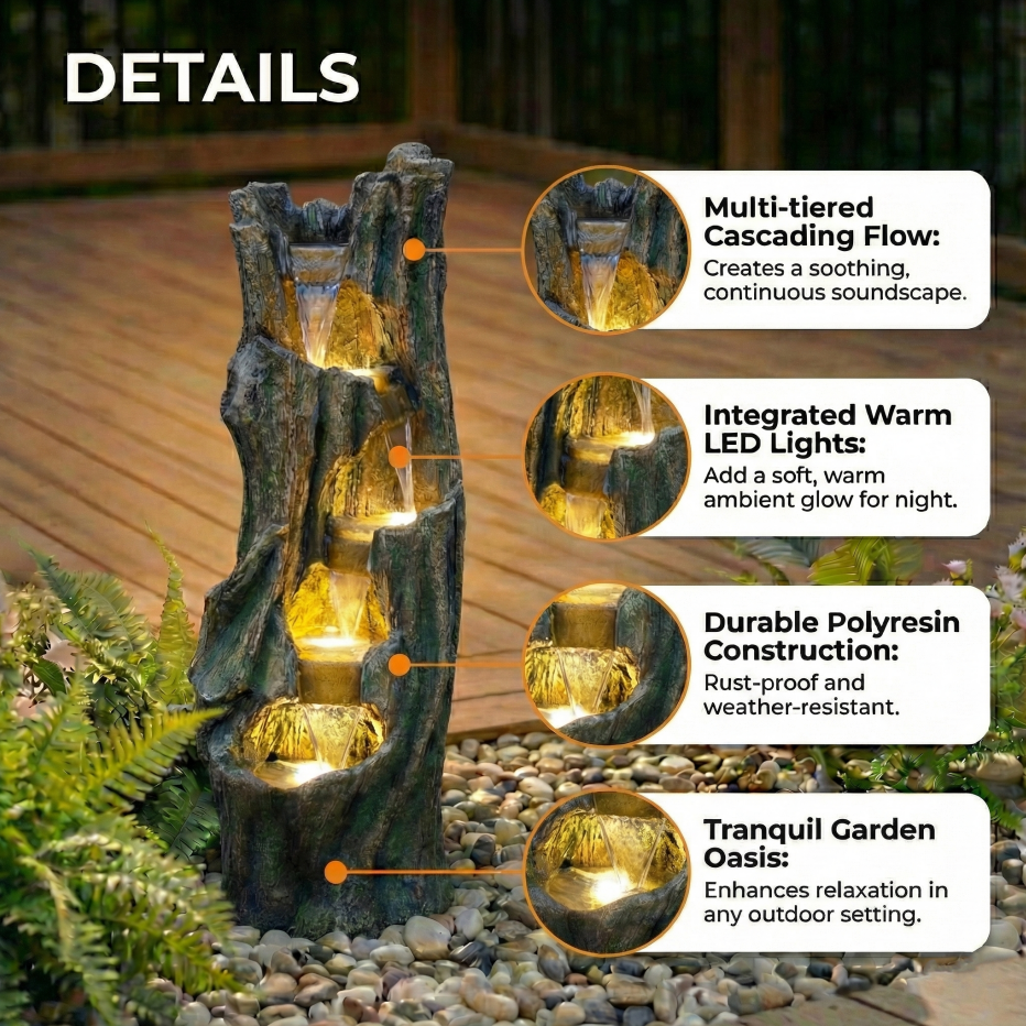 Waterfall Fountain For Outdoor Gardens And Patio Backyards Includes Energy-Efficient LED Lights And Easy Setup For Instant Relaxation — foto 6