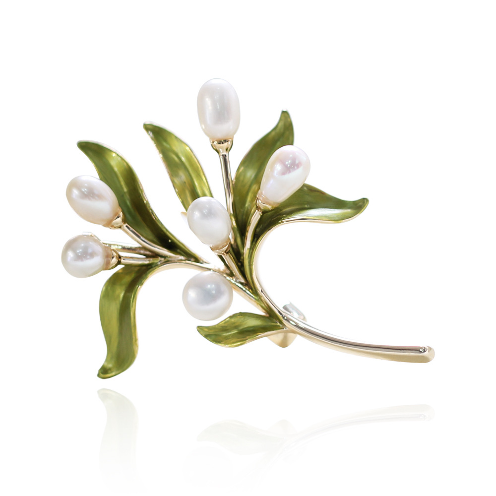 Title 2, Natural Freshwater Pearl Olive Branch Brooch Gr...