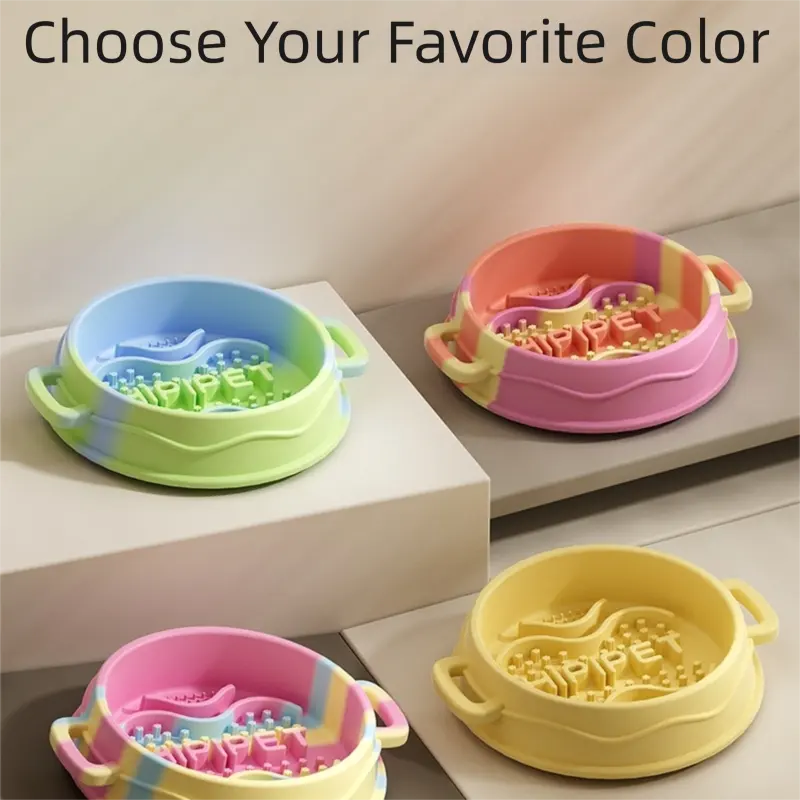Dog Bowl, Double-ear Handle Silicone Slow Food