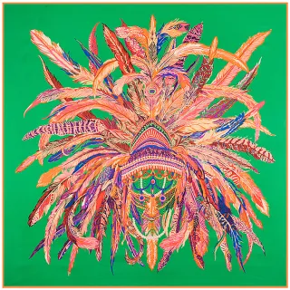 Indian Feather Crown Ladies Faux Silk Scarf - Green