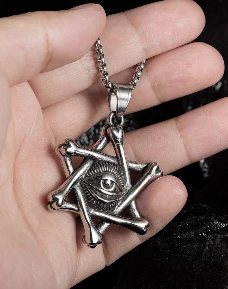 Six-pointed Star Devil's Eye Long Titanium Steel Necklace
