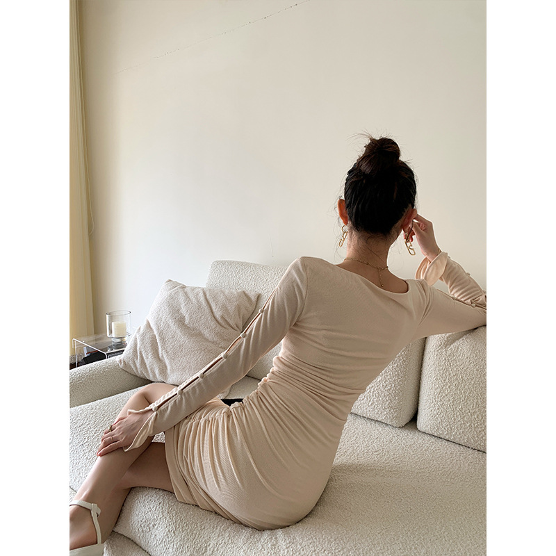 Drawstring Wrap Long-Sleeve Dress, picture 6 of 8