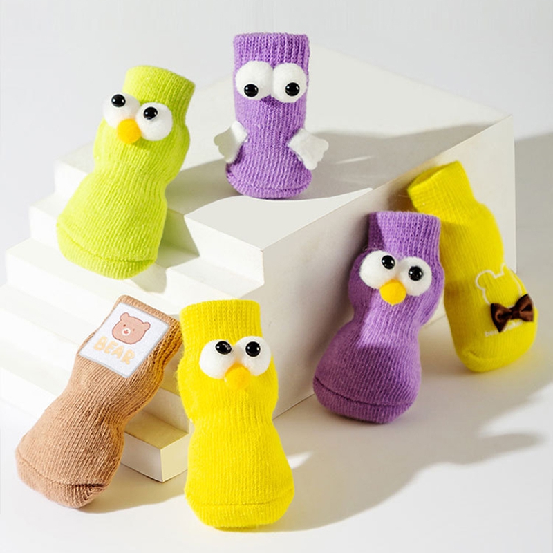 Dog All-season Universal Socks, Cute Big Eyes, Adorable Pet Cartoon Knitted Cat Anti-slip And Warm Dog Cotton Socks