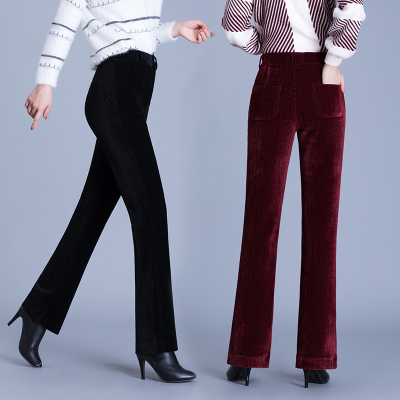 Title 1, Thick Elastic Cigh Waist And Slim Corduroy Flar...