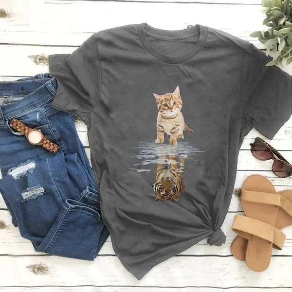 Multicolor Cartoon Pattern Short Sleeve Grey - Shop at LoveMi