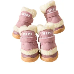 Winter Dog Shoes Thick Anti-slip Rain Snow Puppy Boots Outdoor Pet Paw Protector Foot Cover Pet Supplies Accessories - Pink - View 1