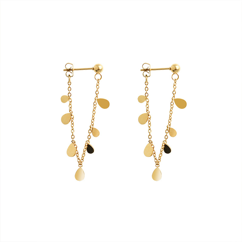 Vintage Titanium Steel Temperament Leaf Pendant Earrings