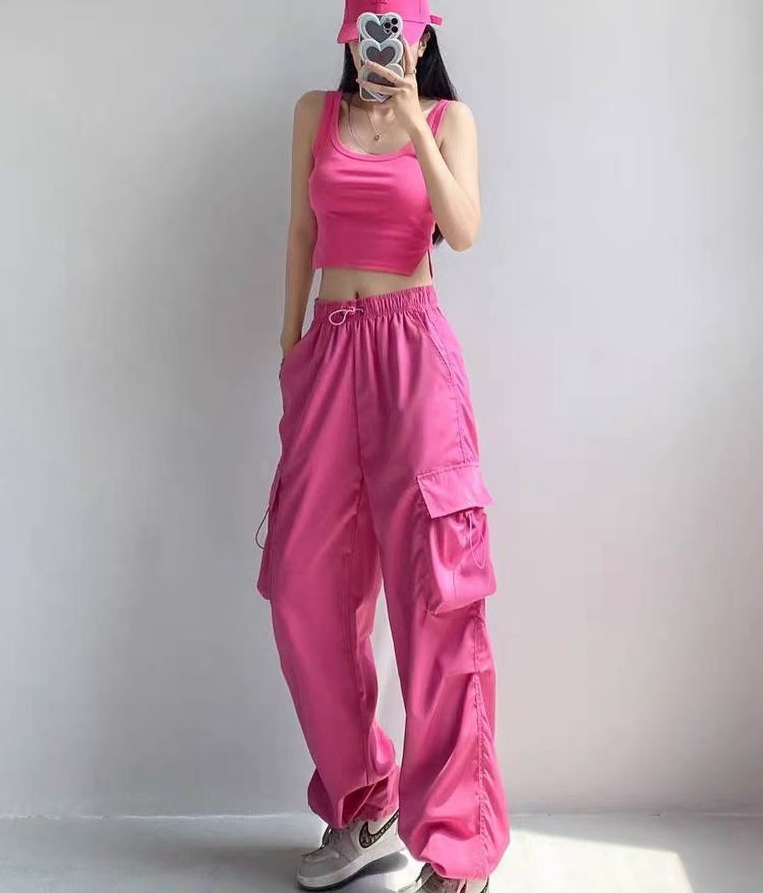American-style Vintage Work Pants For Men And Women, Summer Versatile Straight-leg, Drapey, Cuffed, Loose Wide-leg Casual Pants-rose