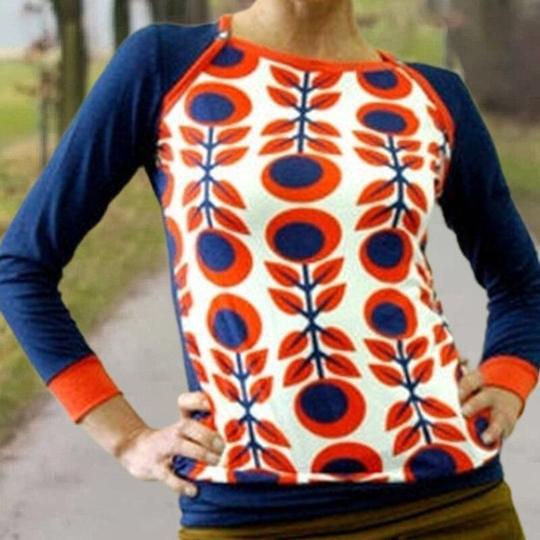 Round Neck Short Print Long Sleeve Urban Casual Pullover