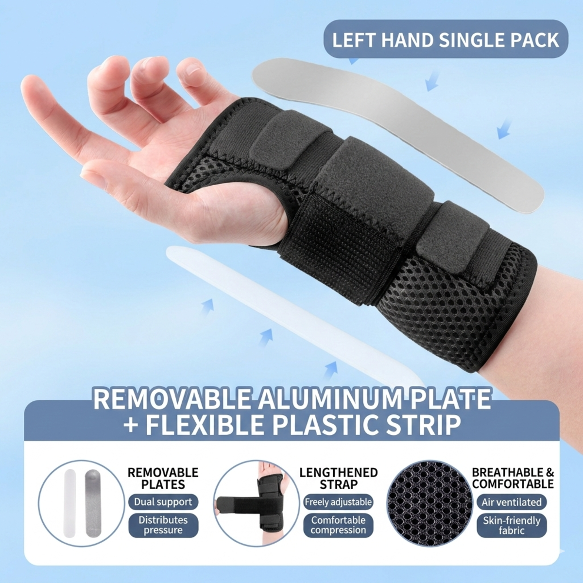 Wrist Brace With Aluminum Splint Support, Adjustable Wrist Stabilizer For Carpal Tunnel Relief, Breathable Compression Wrist Guard For Men Women, Wrist Immobilizer For Sprains Tendonitis Arthritis, Le