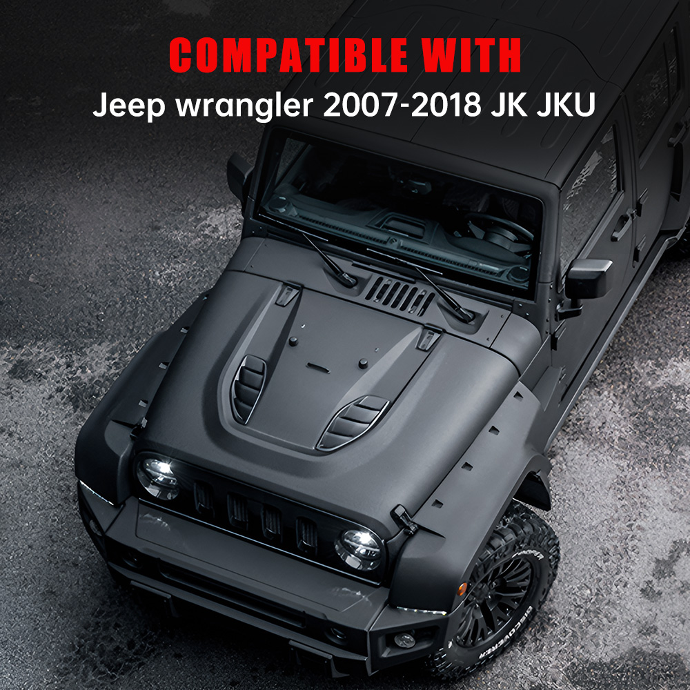 Vented Heat Dispersion Hood Compatible With Je Ep Wrangler JK JKU 2007-2017,10th Anniversary Edition Metal Replacement Hoods Accessory Black