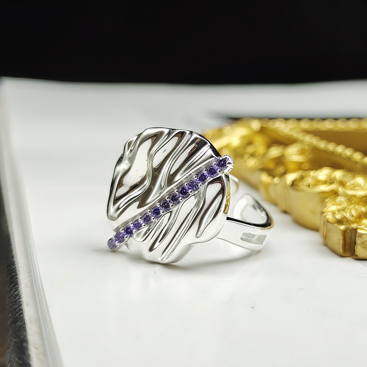 S925 Sterling Silver Simple Irregular Paper Wavy Ring