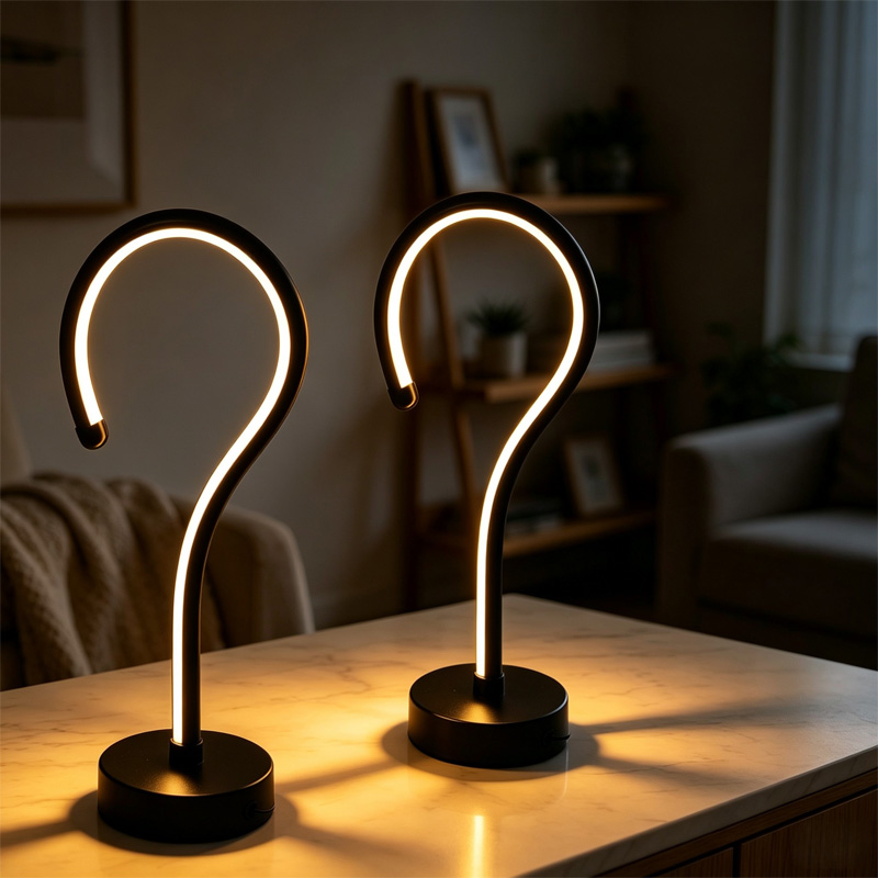 2PC Creative Question Mark Shape Table Lamp, USB Three-color Dimming Desktop Decoration Table Lamp