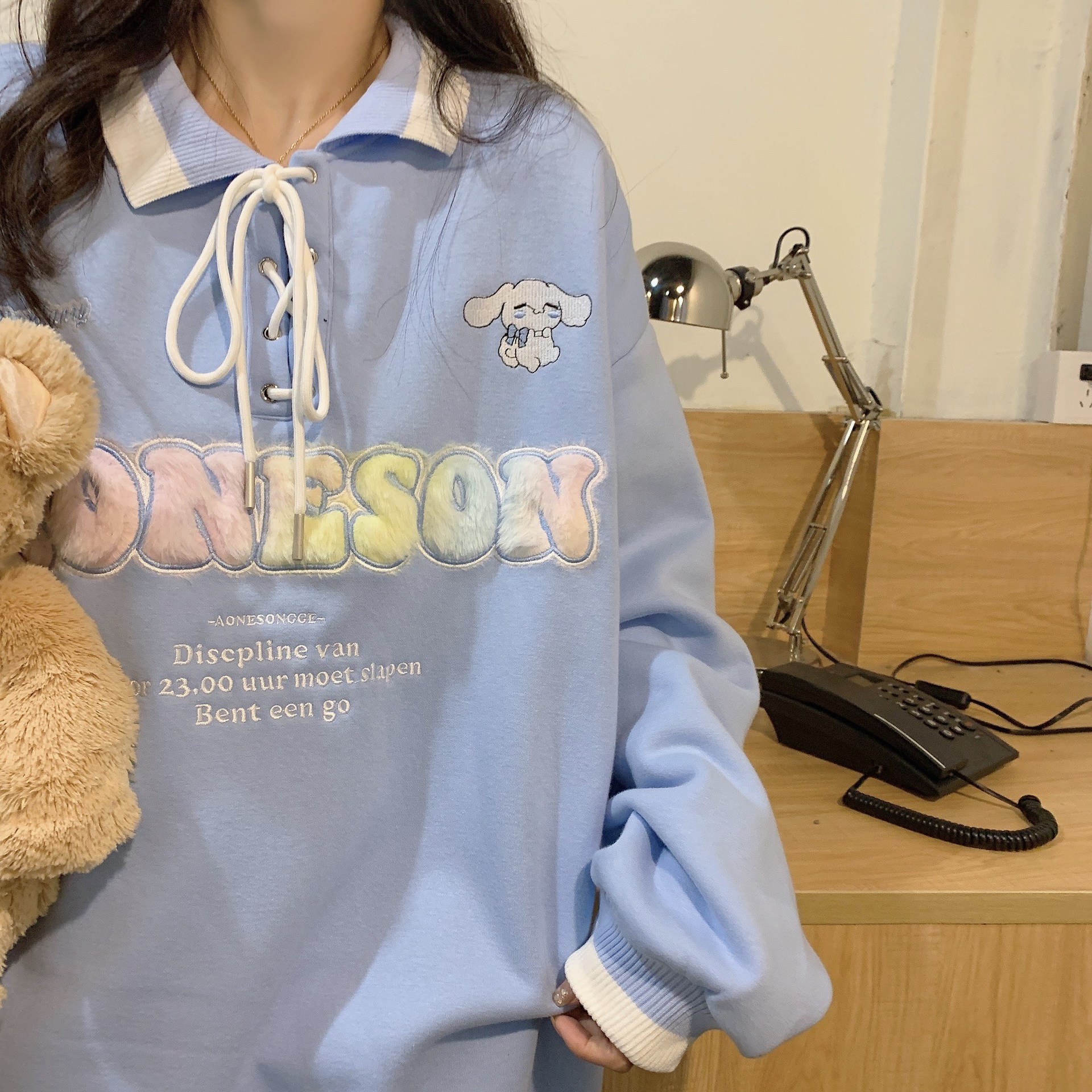 Sense Of Letters Print Plus Fleece Top