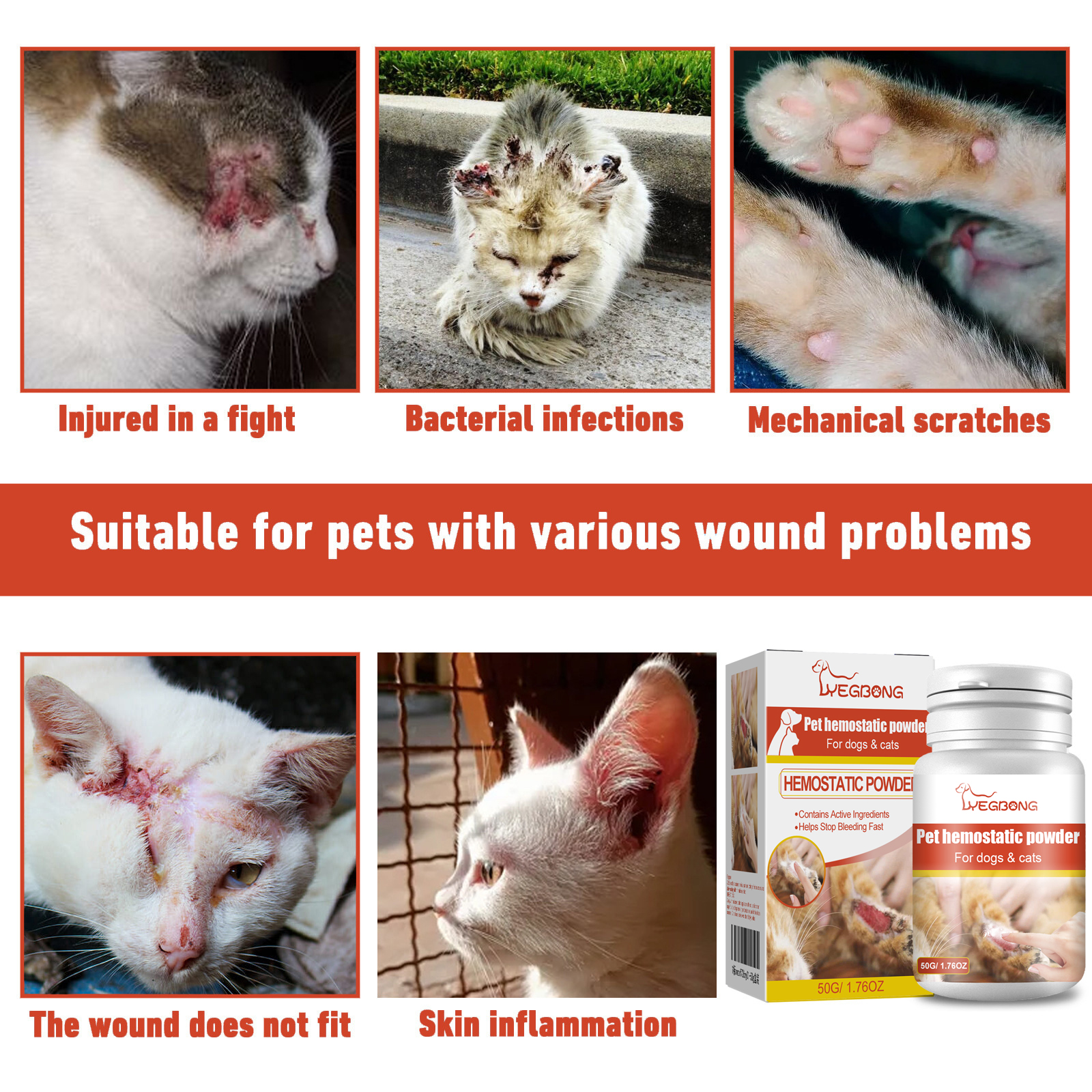 Pet Hemostatic Powder, Fast Bleeding Stop Wound Care Powder For Dogs Cats, Gentle Pet Nail Cut Skin Injury Healing Powder 50g thumbnail 6