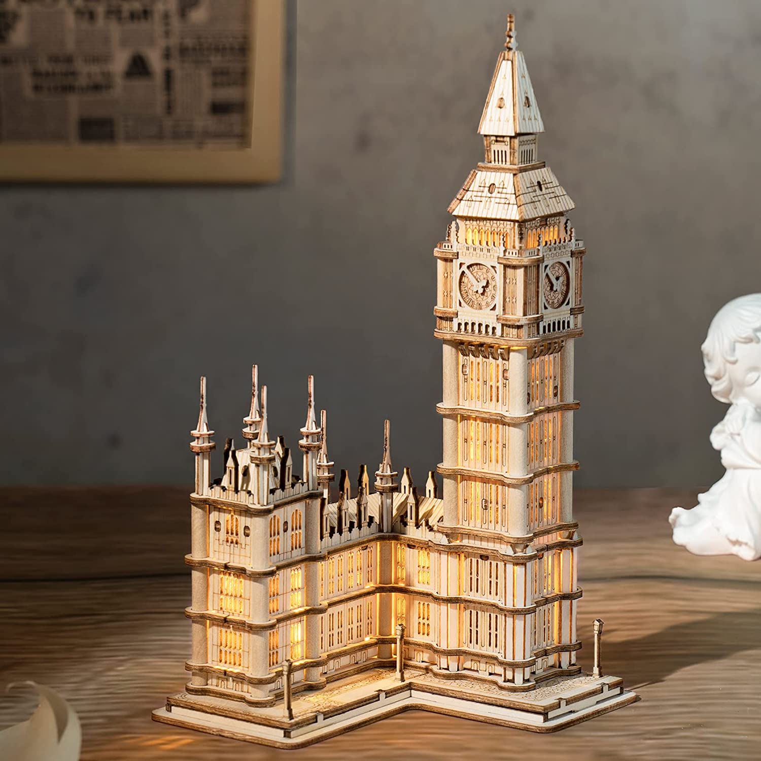 Rolife Big Ben 3D Wooden Puzzle - 220-piece London Architecture Model Set, DIY Collectible Building Toy For Teens And Adults, Unique Desktop Decoration