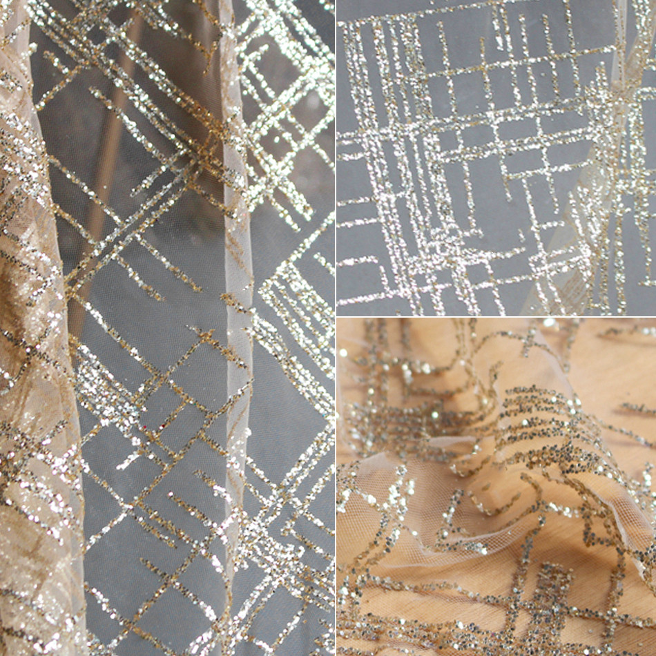 Irregular Sprinkling Gold Bronzing Mesh Glitter Fabric