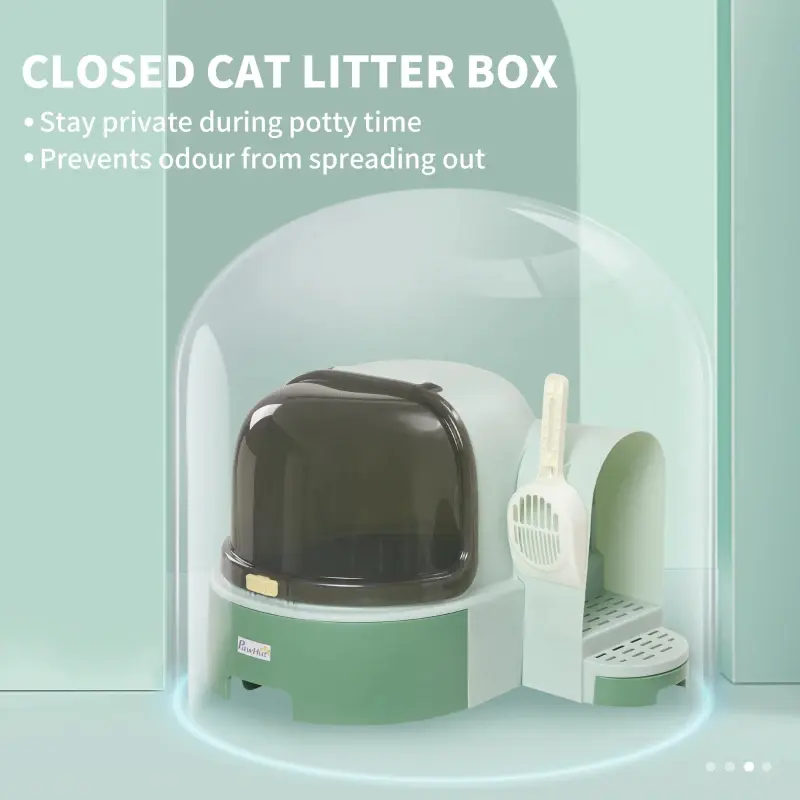 Cat Litter Box Easy To Clean Open With Scoop, Green