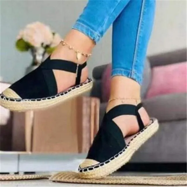 Straw Flat Women's Round Toe Elastic Sandals Black - Shop at LoveMi