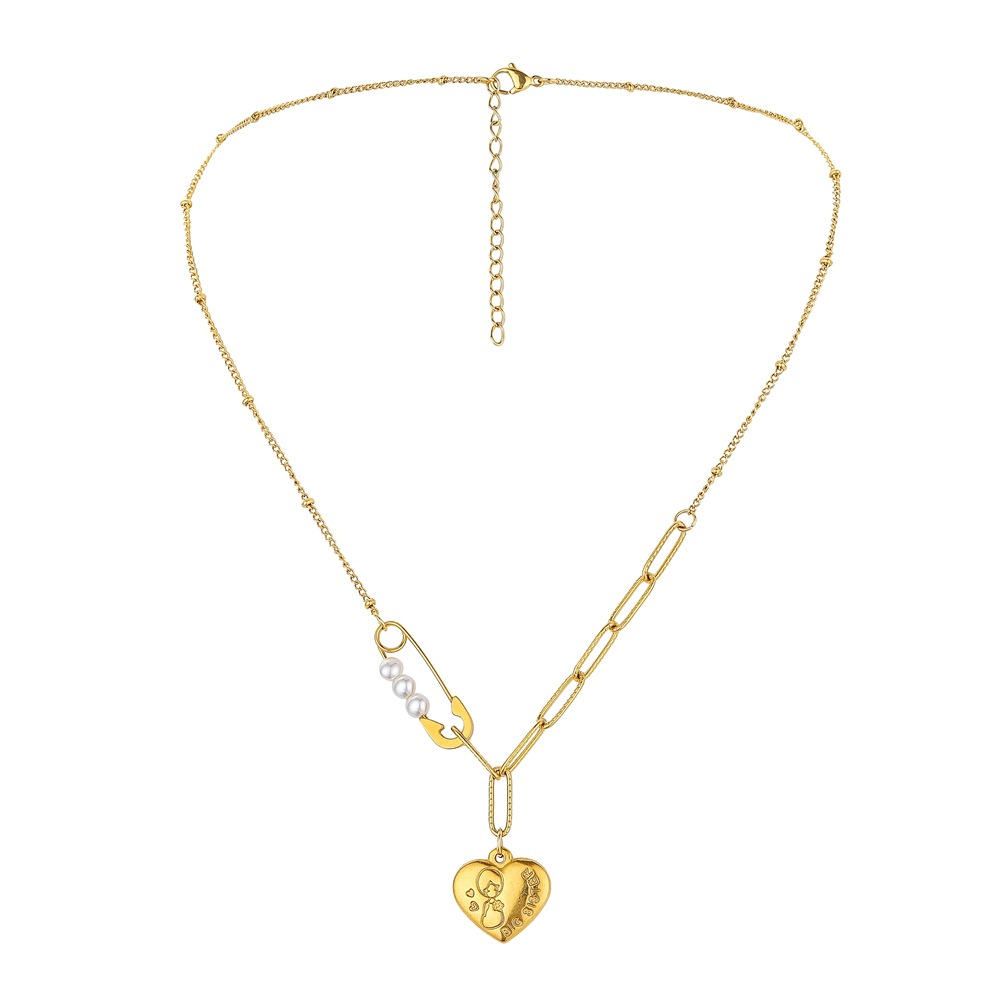 Golden Brooch Pearl Love Sisters Necklace