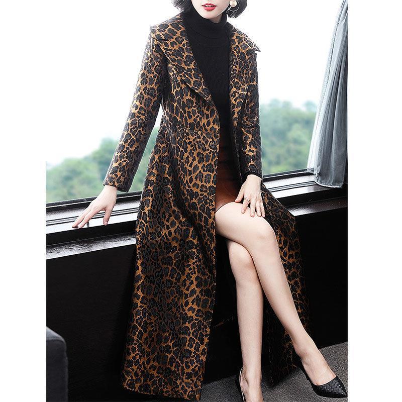 Women's Fashion Knee Long Jacket In Leopard Print Leopard Print - Shop at LoveMi