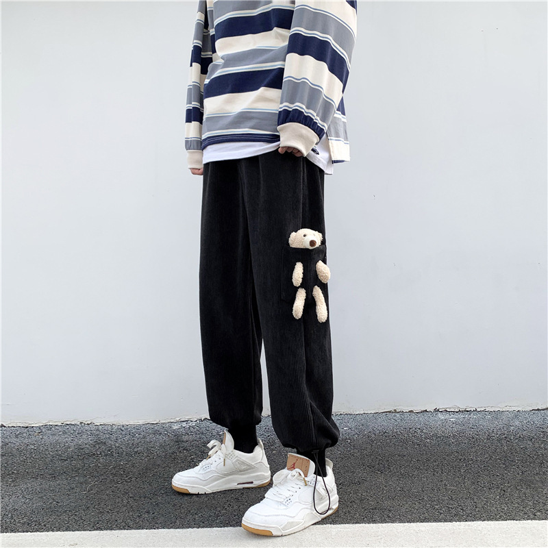 Men's Loose Drawstring Fleece Sports Corduroy Casual Pants