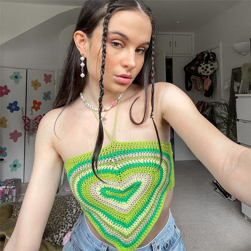 Classic Retro Halter-neck Sling Design Niche Irregular Short Knitted Vest Top