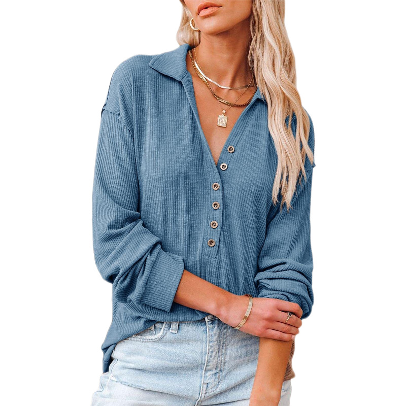 AliExpress Hot Sale Long Sleeve Lapel Shirt Hanging Striped Top