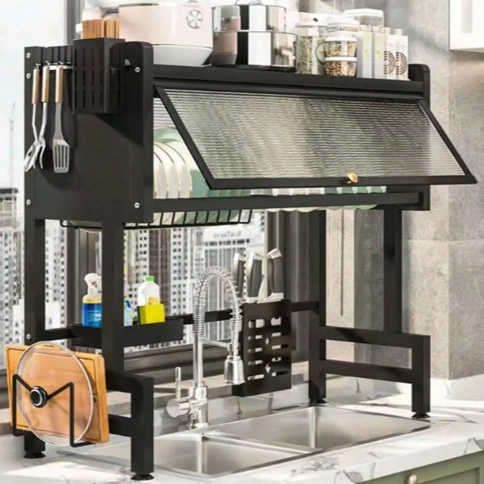 Double Tier Countertop Dish Draining Rack, Kitchen