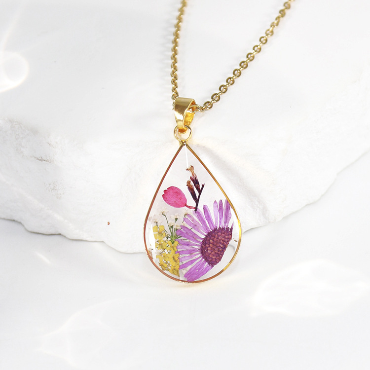 Golden Water Drop Moon Flower Series Natural Dried Flower Necklace