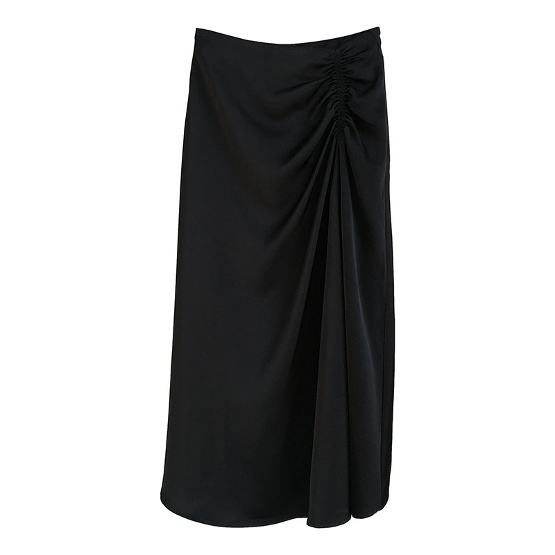 Slim Slim High Waist All-match Solid Color Drape A-line Skirt