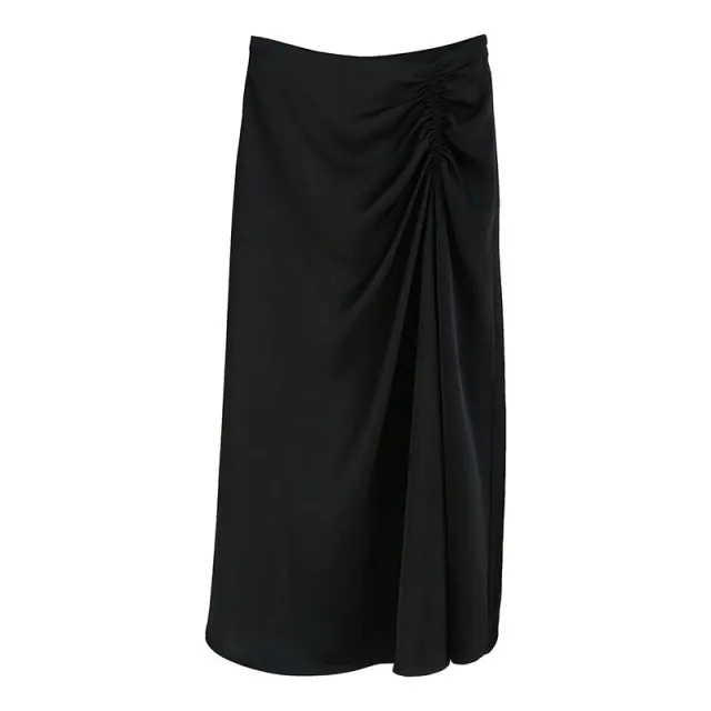 Slim Slim High Waist All match Solid Color Drape A line Skirt Black - Shop at LoveMi
