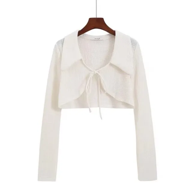 Polyester Small Fragrance Thin Short Outer Cardigan White - Shop at LoveMi