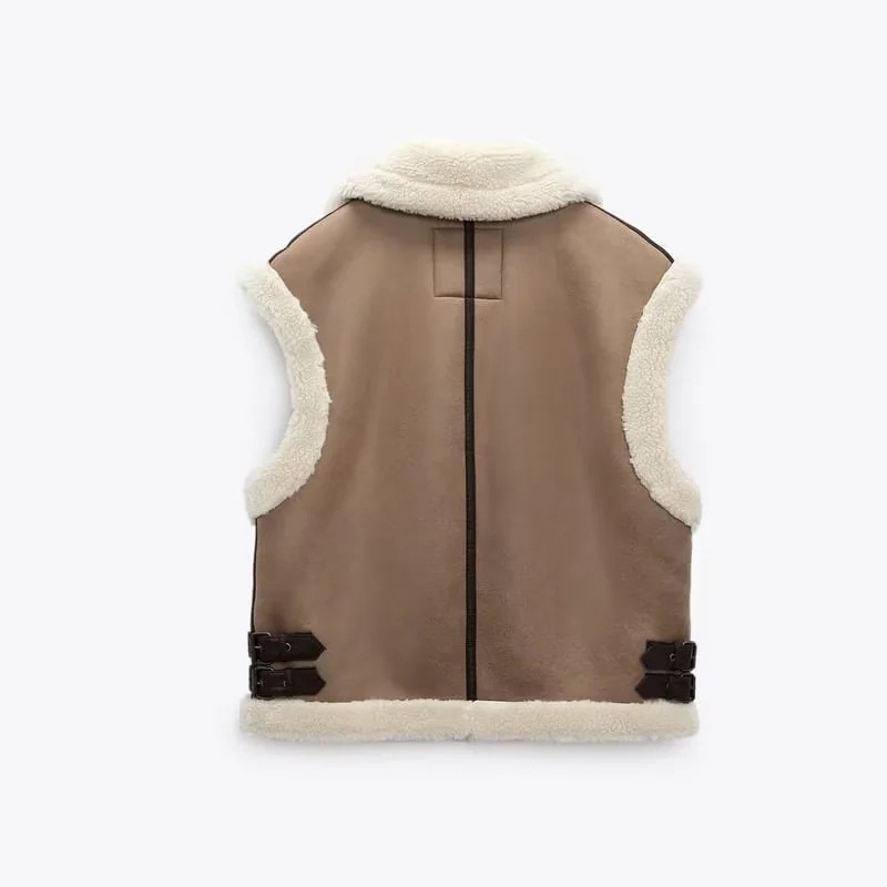 AutumnWinter Loose Fleece Patchwork Vest Fur Coat