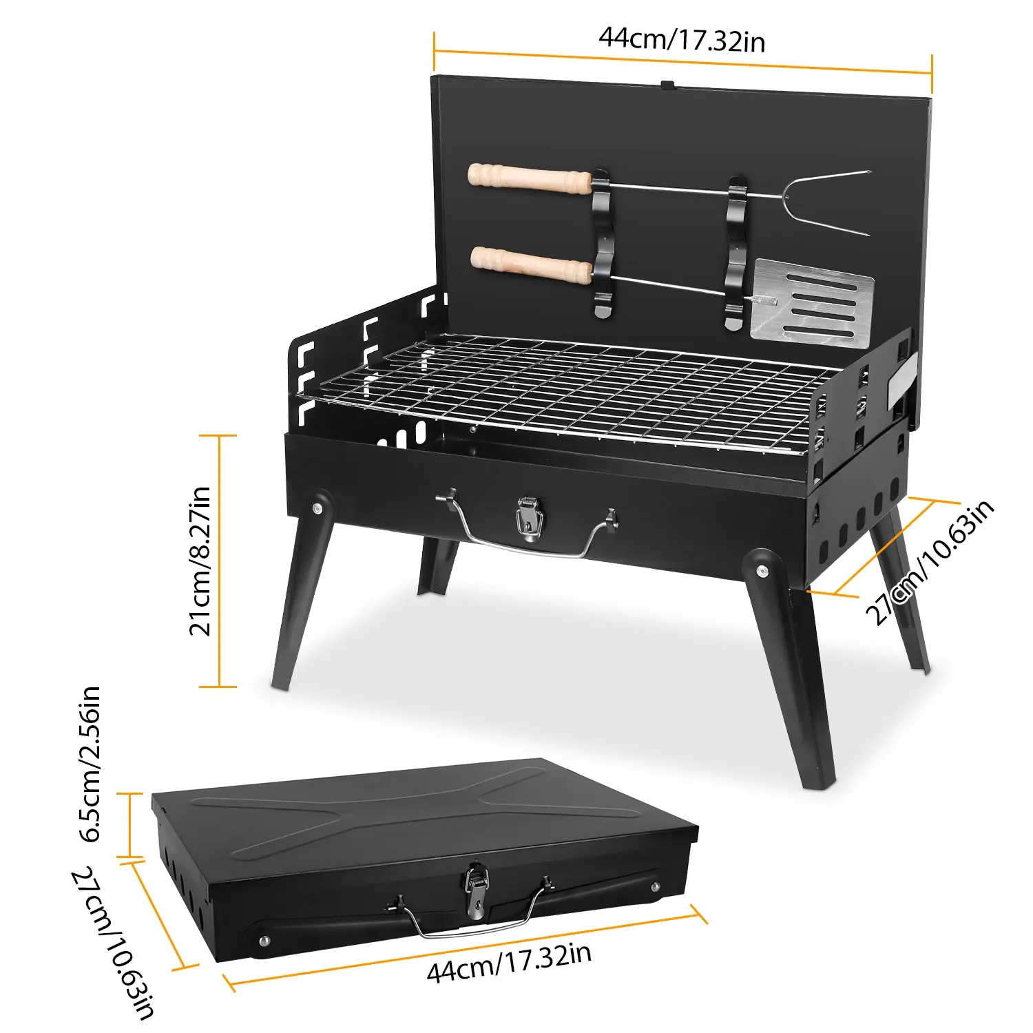 1Pc 17.32x10.63x8.27in Portable Charcoal Grill For Spring Summer Outdoor Activities Foldable BBQ Suitcase Grill Shelf For Outdoor Camping Picnics Garden Grillin