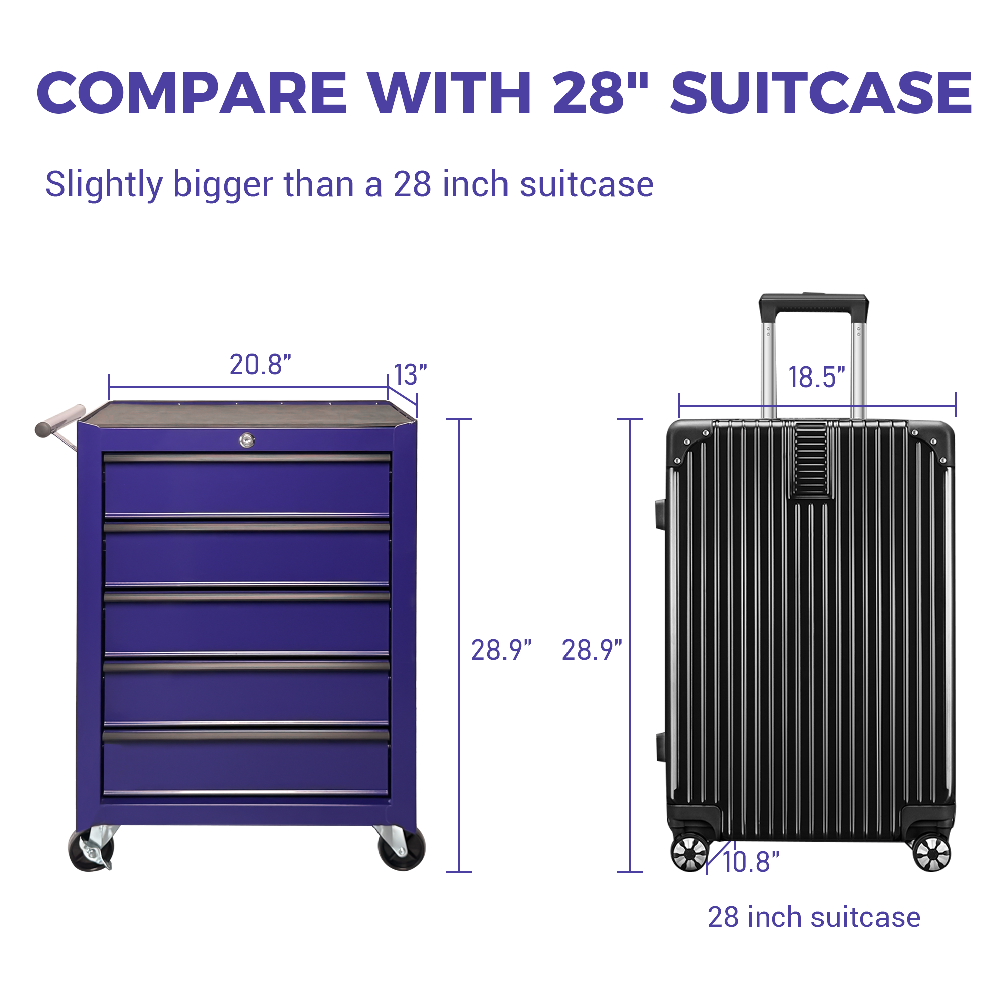 Rolling Metal Tool Chest With 5 Drawers, 20inch 5-Drawer Tool Chest Cabinet With Ball Bearing Drawer Slides, Steel Tool Storage Box Organizer -PURPLE — foto 3