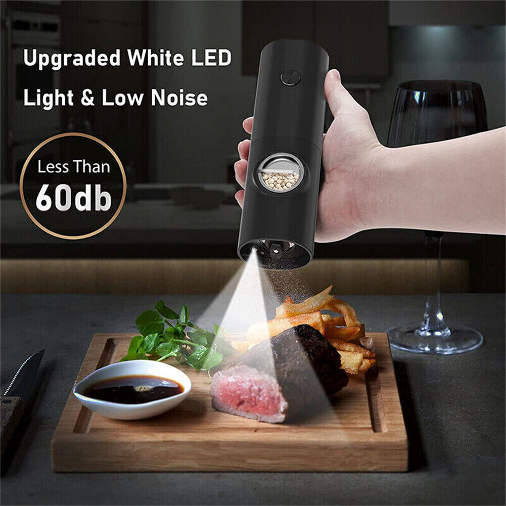 2x Electric Salt And Pepper Grinder LED Auto Mill Shaker Adjustable Coarseness 7