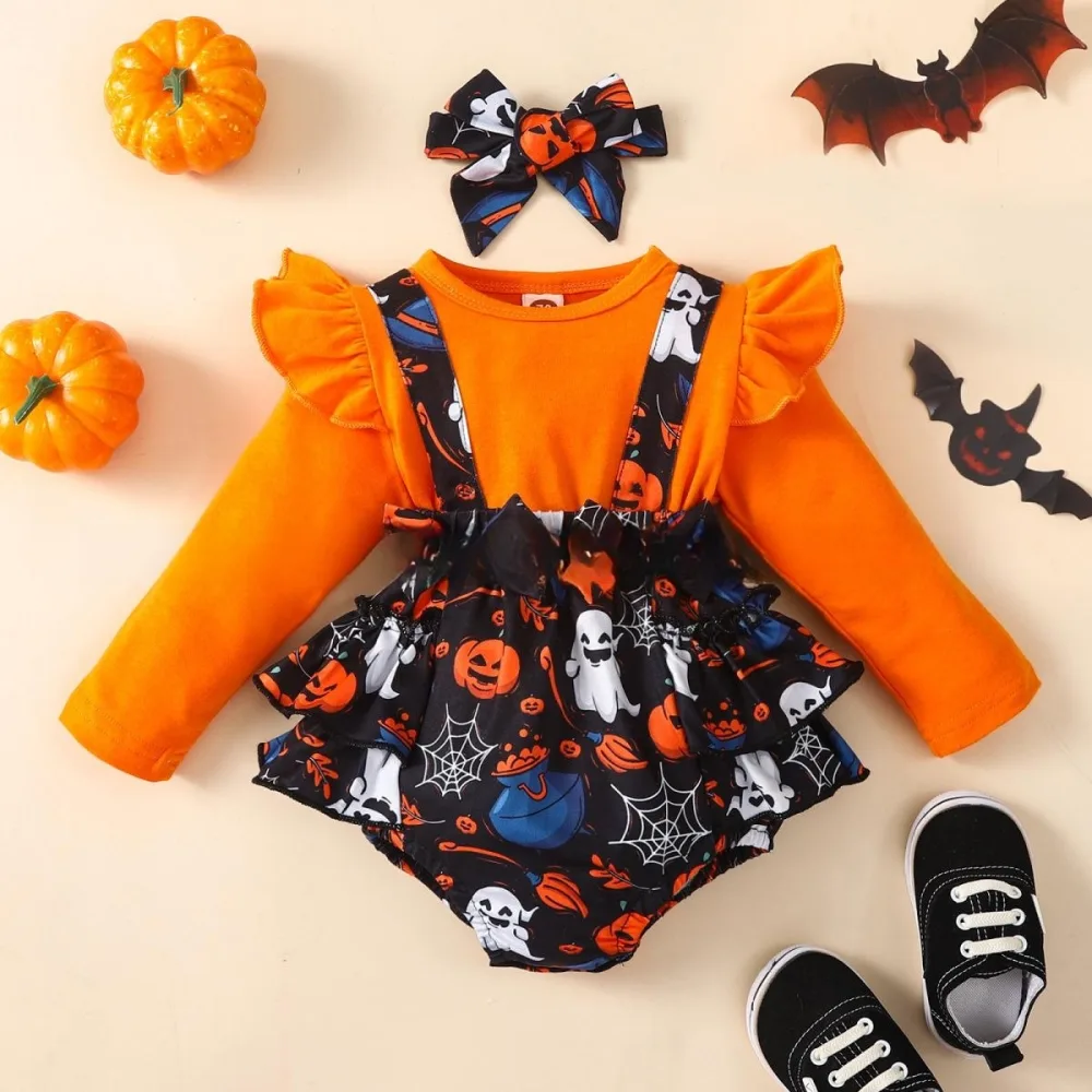 Halloween Flounced Sleeve Fake Two-piece Round Neck Long-sleeved Triangle