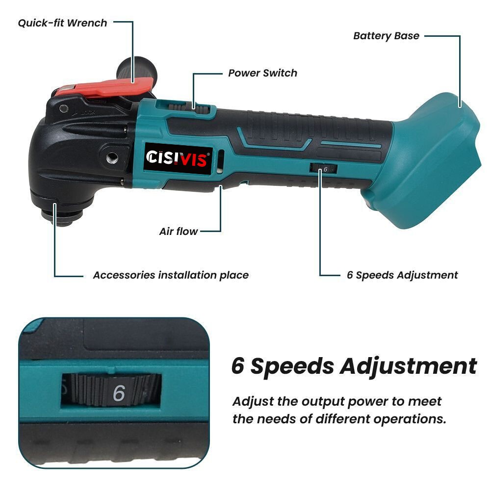 For  18V Battery Cordless Oscillating Multi Tool With Accessories 6 Speeds