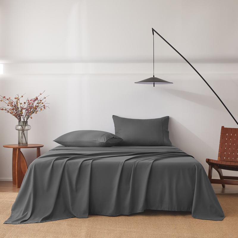 2000TC 4PCS Bed Sheet Set Single Gray Flat Fitted Pillowcases