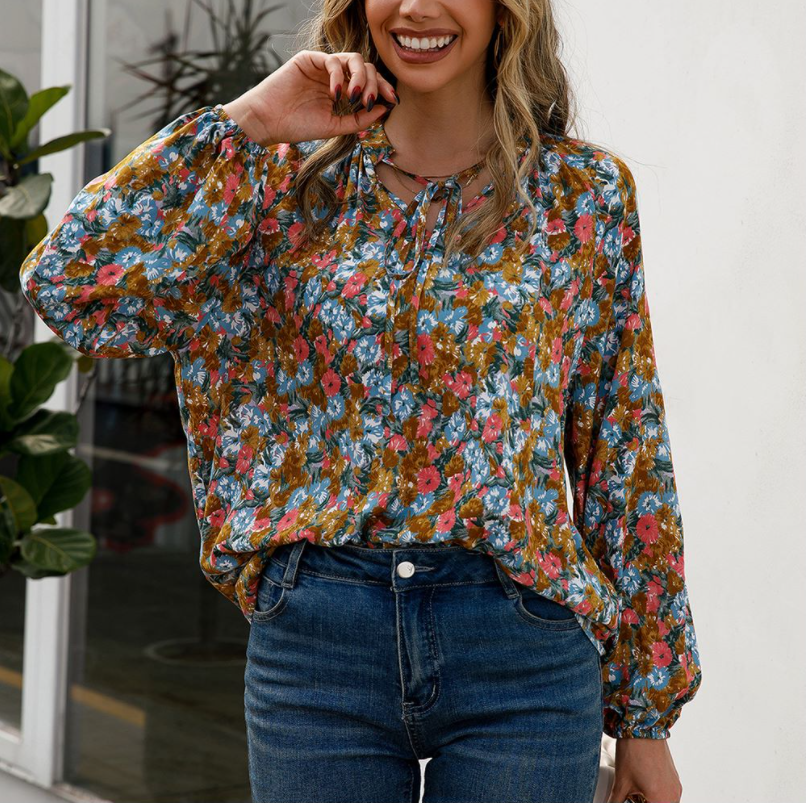 Title 8, Loose Casual Long-sleeved V-neck Printed Shirt