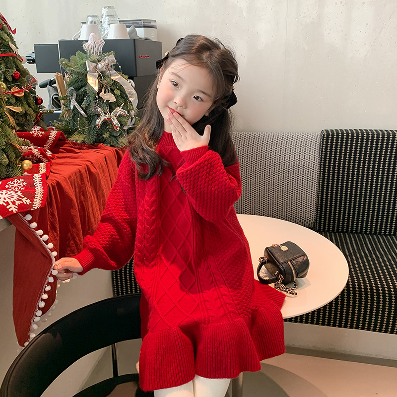 Girls' Fried Dough Twist Knitting Fishtail Sweater Dress