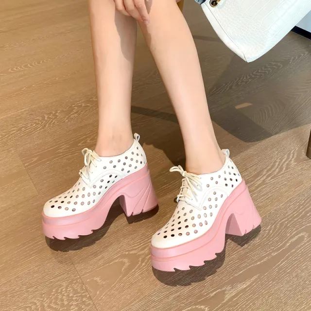 Women Leather Waterproof Platform Fashion Shoes Pink - Shop at LoveMi