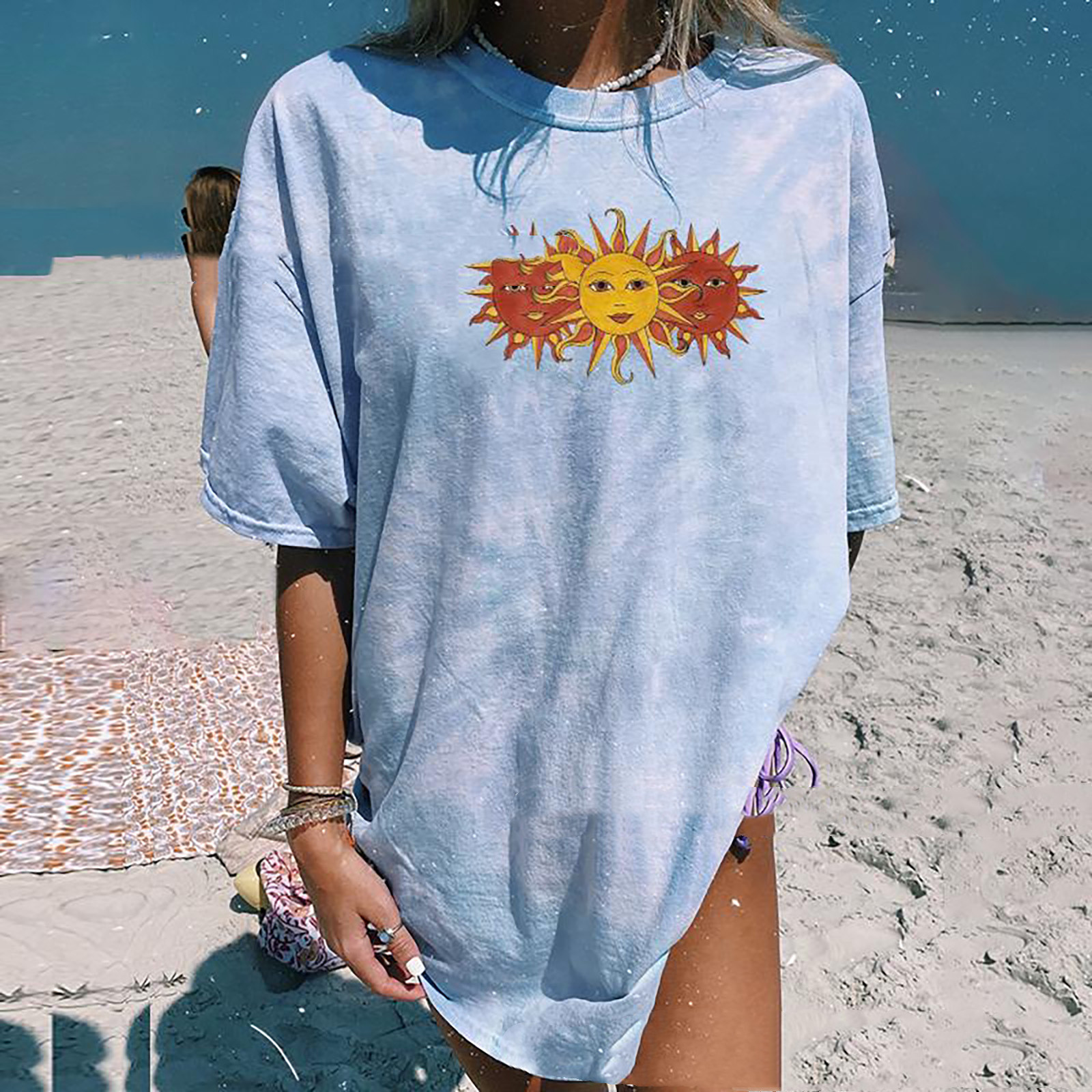 Loose Tie-dye Printed Pattern Round Neck Regular Sleeve T-shirt